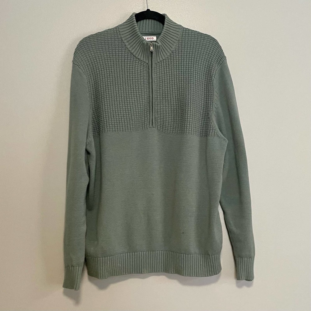 Izod Hyannis Teal Blue Cotton Quarter Zip Pullover Sweater